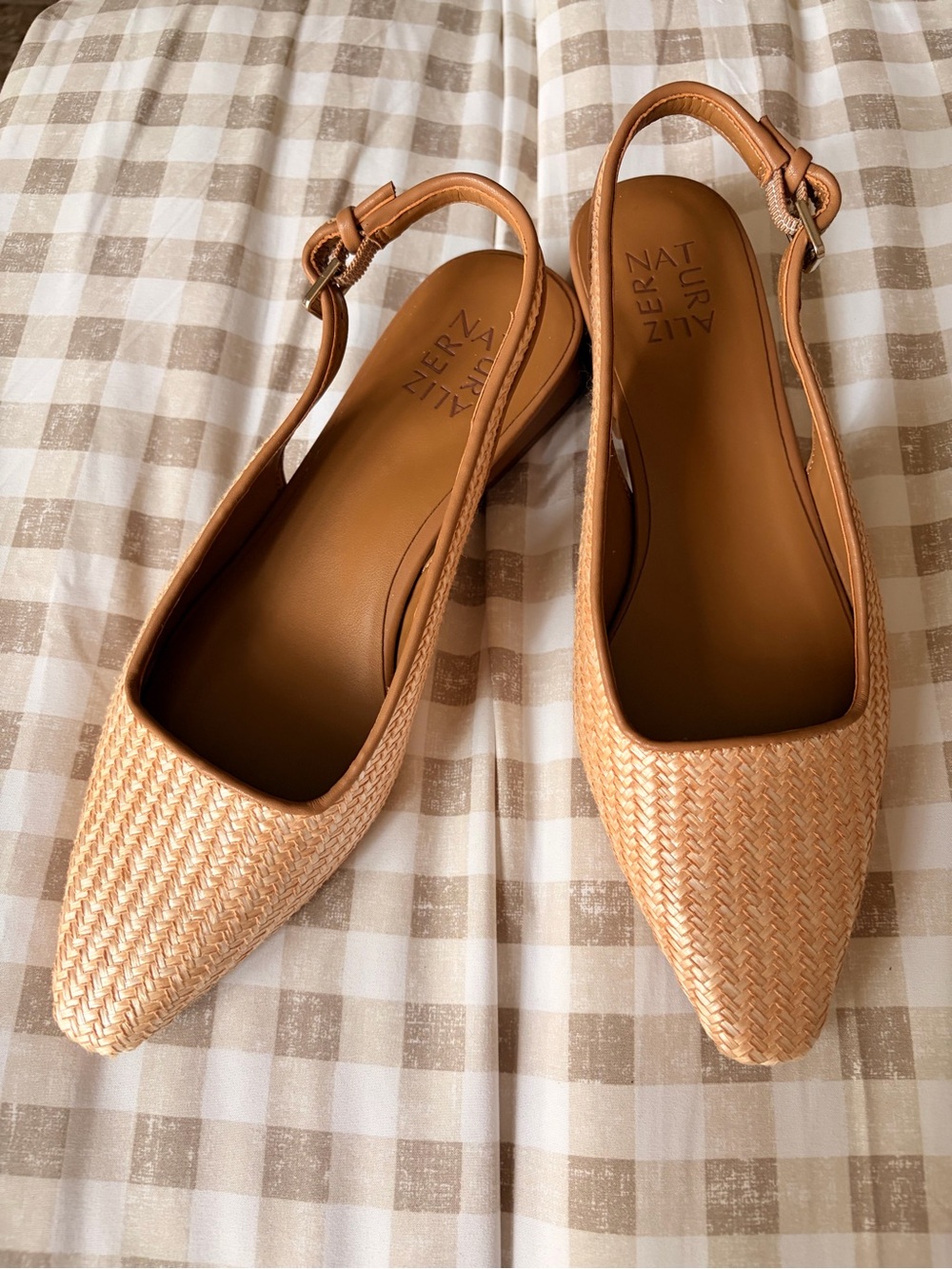 Naturalizer Woven Pointed-Toe Slingback Flats in Tan